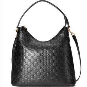 ❌SOLD❌ Gucci Signature GG Black Guccissima Leather Hobo Shoulder Bag GHW